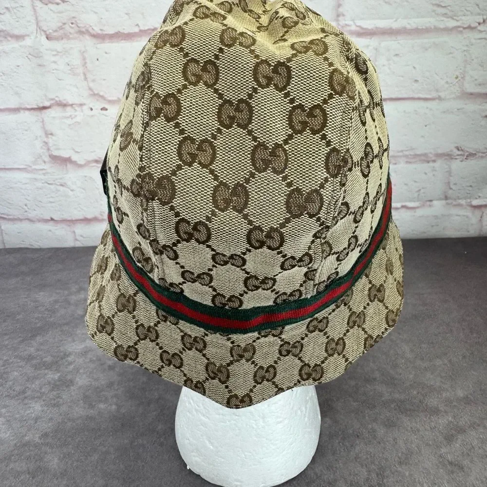 Gucci Vintage Web Khaki GG Bucket Hat M